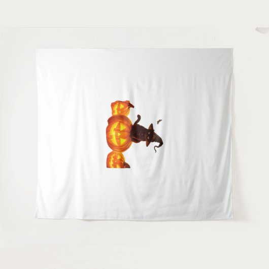 Schattigee zwarte kat met heks Pet, vleermuizen en Wandkleed (Voorkant (horizontaal))