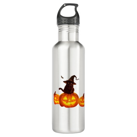 Schattigee zwarte kat met heks Pet, vleermuizen en Waterfles (Voorkant)