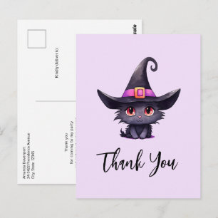 Schattigee zwarte kat met het Pet van een heks Briefkaart