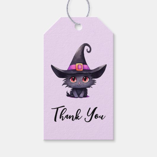 Schattigee zwarte kat met het Pet van een heks Cadeaulabel (Voorkant)