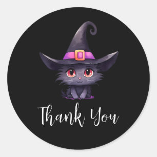 Schattigee zwarte kat met het Pet van een heks Ronde Sticker