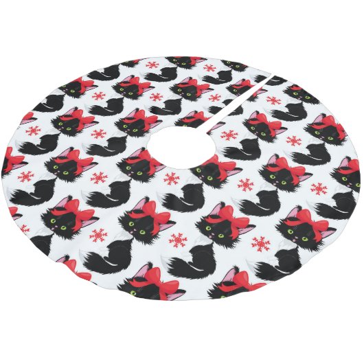 SCHATTIGEE ZWARTE KAT MET KERSTRODE STRIK KERSTBOOM ROK (Gekanteld)