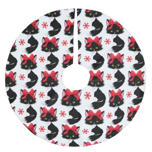 SCHATTIGEE ZWARTE KAT MET KERSTRODE STRIK KERSTBOOM ROK (Voorkant)