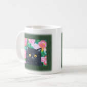 Schattigee zwarte kat met kleurrijke bloemen katte koffiemok (Voorkant links)