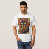 Schattigee zwarte kat met noedels t-shirt (Voorkant volledig)