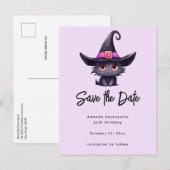 Schattigee zwarte kat met Pet van een heks Aankondigingskaart (Voorkant / Achterkant)