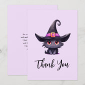 Schattigee zwarte kat met Pet van een heks Bedankkaart (Voorkant / Achterkant)
