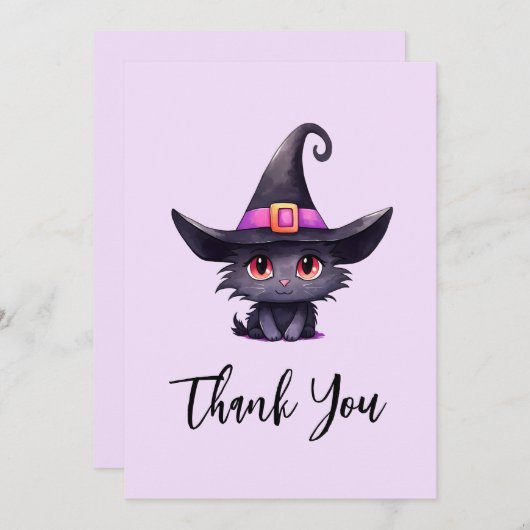 Schattigee zwarte kat met Pet van een heks Bedankkaart (Voorkant / Achterkant)