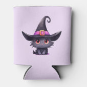 Schattigee zwarte kat met Pet van een heks Blikjeskoeler (Voorkant)