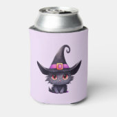 Schattigee zwarte kat met Pet van een heks Blikjeskoeler (Blikje Achterkant)