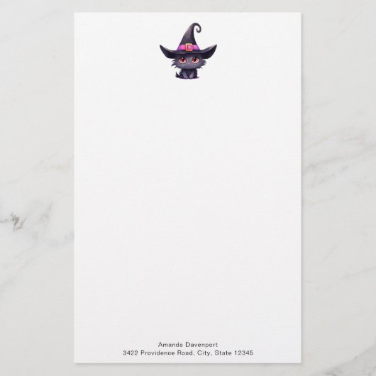 Schattigee zwarte kat met Pet van een heks Briefpapier (Voorkant)