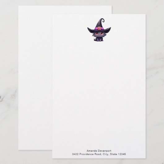 Schattigee zwarte kat met Pet van een heks Briefpapier (Voorkant / Achterkant)