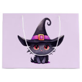 Schattigee zwarte kat met Pet van een heks Groot Cadeauzakje (Voorkant)