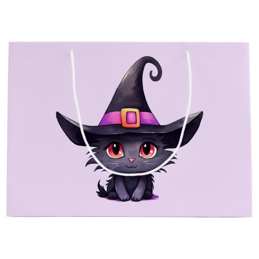 Schattigee zwarte kat met Pet van een heks Groot Cadeauzakje (Voorkant)