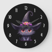 Schattigee zwarte kat met Pet van een heks Grote Klok (Voorkant)