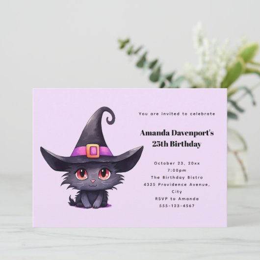 Schattigee zwarte kat met Pet van een heks Kaart (Staand voorkant)