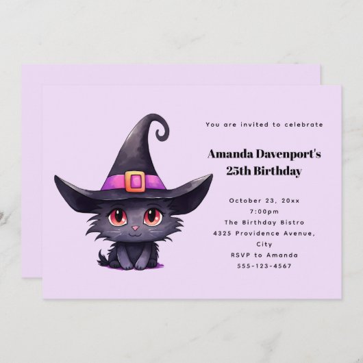 Schattigee zwarte kat met Pet van een heks Kaart (Voorkant / Achterkant)