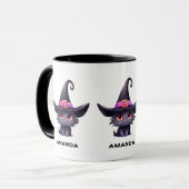 Schattigee zwarte kat met Pet van een heks Mok (Voorkant links)