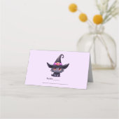 Schattigee zwarte kat met Pet van een heks Plaatskaartje (Voorkant)