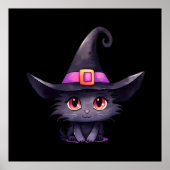 Schattigee zwarte kat met Pet van een heks Poster (Voorkant)