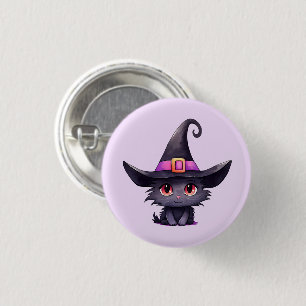 Schattigee zwarte kat met Pet van een heks Ronde Button 3,2 Cm