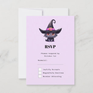 Schattigee zwarte kat met Pet van een heks RSVP Kaartje