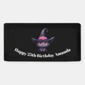 Schattigee zwarte kat met Pet van een heks Spandoek (Horizontaal)