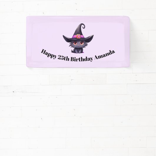 Schattigee zwarte kat met Pet van een heks Spandoek (Insitu)