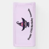 Schattigee zwarte kat met Pet van een heks Spandoek (Verticaal)