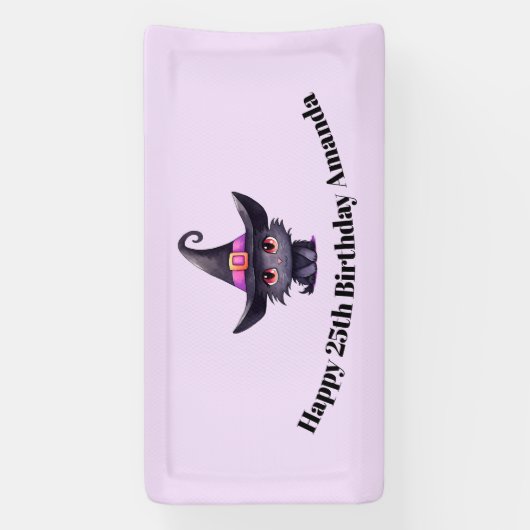 Schattigee zwarte kat met Pet van een heks Spandoek (Verticaal)