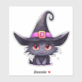 Schattigee zwarte kat met Pet van een heks Sticker (Vel)