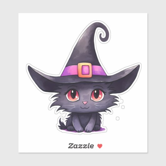 Schattigee zwarte kat met Pet van een heks Sticker (Vel)