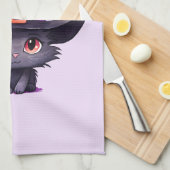 Schattigee zwarte kat met Pet van een heks Theedoek (Quarter Fold)