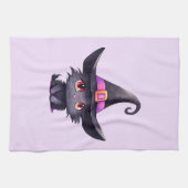 Schattigee zwarte kat met Pet van een heks Theedoek (Horizontaal)