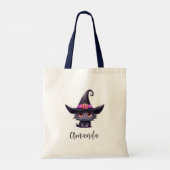 Schattigee zwarte kat met Pet van een heks Tote Bag (Achterkant)