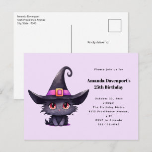 Schattigee zwarte kat met Pet van een heks Uitnodiging Briefkaart