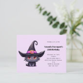 Schattigee zwarte kat met Pet van een heks Uitnodiging Briefkaart (Staand voorkant)