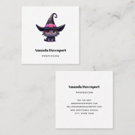 Schattigee zwarte kat met Pet van een heks Vierkante Visitekaartje