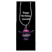 Schattigee zwarte kat met Pet van een heks Wijn Cadeautas (Achterkant)