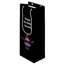 Schattigee zwarte kat met Pet van een heks Wijn Cadeautas