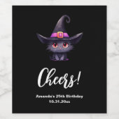 Schattigee zwarte kat met Pet van een heks Wijn Etiket (Enkel label)