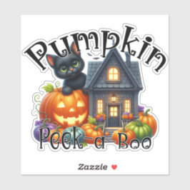 Schattigee zwarte kat met pompoen Peek-a-Boo Hallo Sticker