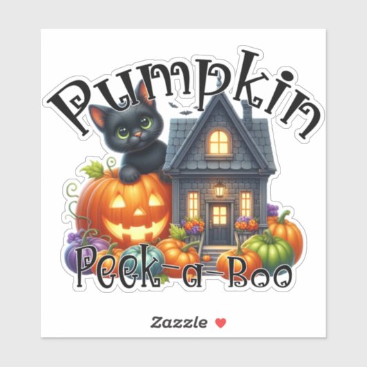 Schattigee zwarte kat met pompoen Peek-a-Boo Hallo Sticker (Vel)