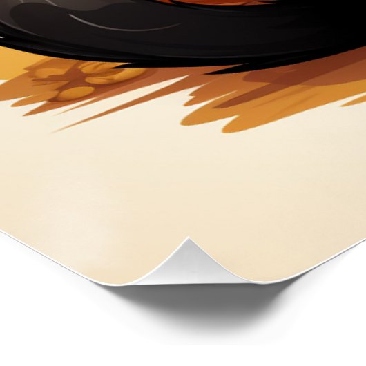 Schattigee zwarte kat met pompoenen perfect poster (Hoek)