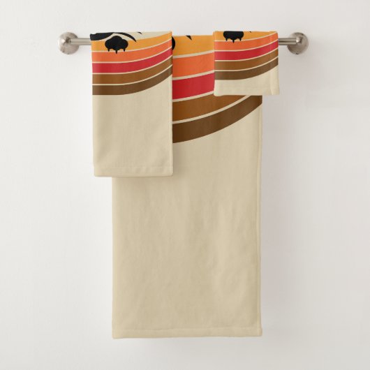 Schattigee zwarte kat met retro strepen bad handdoek (Insitu)