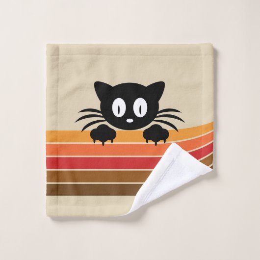 Schattigee zwarte kat met retro strepen bad handdoek (Wasdoekje)
