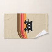 Schattigee zwarte kat met retro strepen bad handdoek (Handdoek)