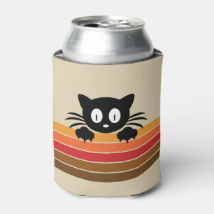 Schattigee zwarte kat met retro strepen blikjeskoeler