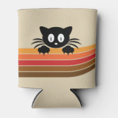 Schattigee zwarte kat met retro strepen blikjeskoeler (Voorkant)