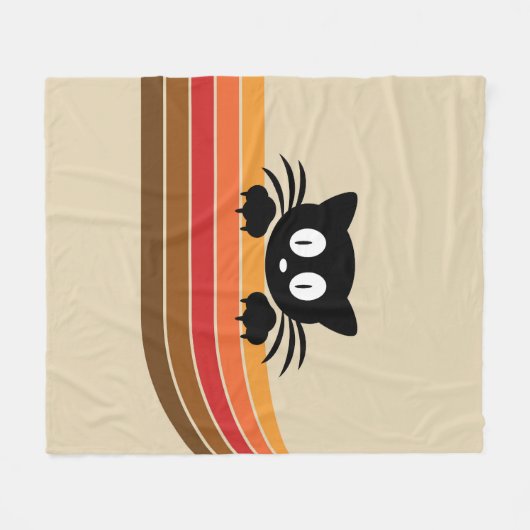 Schattigee zwarte kat met retro strepen fleece deken (Voorkant (Horizontaal))